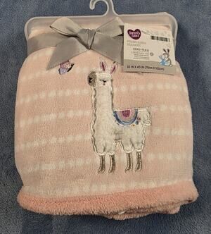 NWT Parents Choice Pink White Plush LLama Alpaca Baby Blanket 30 X 40